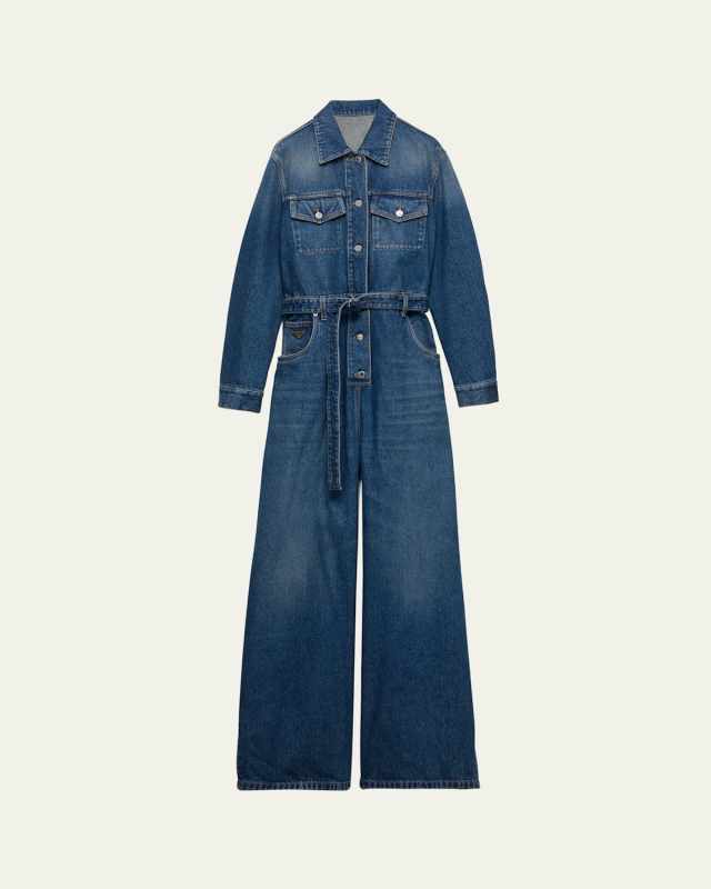 Denim Belted Wide Leg Jumpsuit